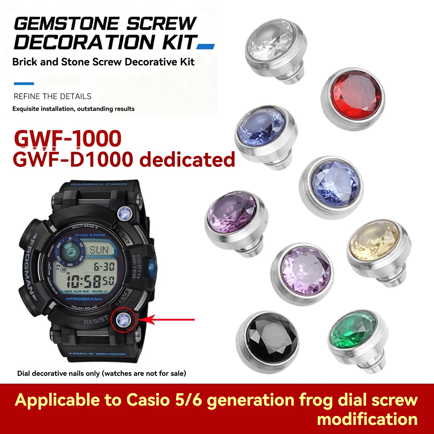 Dial Screw Decorative Stud Replacement Parts for Casio 5th & 6th Generation Frogman GWF‑1000 / GWF‑D1000 Frogman stud screws