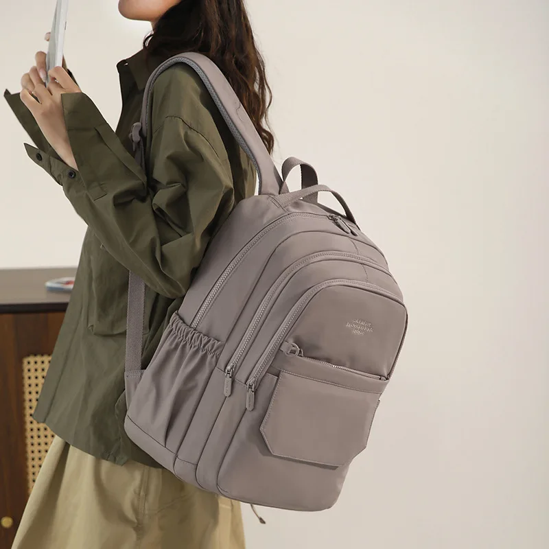 2025 Korean Women's Backpack Casual Commute Laptop Backpack Solid Colour Versatile Two-shoulder Bag Waterproof Nylon Rucksack