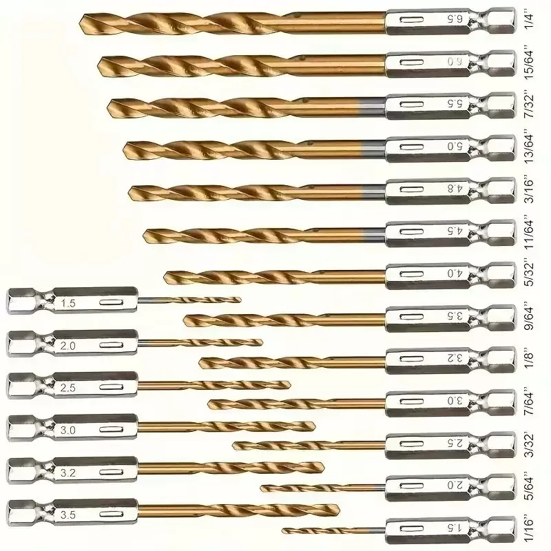 HSS titanium gecoate spiraalboor set 1 4 zeskant schacht maten 1 5 tot 6 5 mm zeskant boren geschikt voor elektrische boor schroefmachine luchtschroefmachine boorgereedschap voor metaal hout plastic