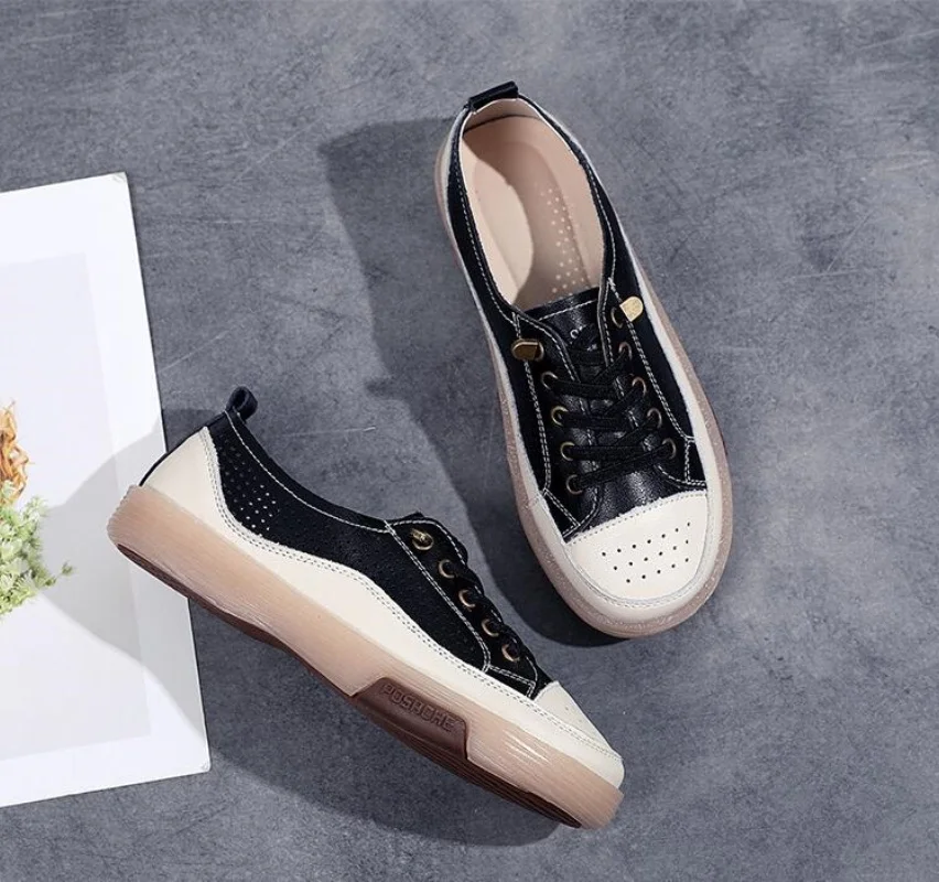 

Женские туфли на плоской подошве, летняя дышащая повседневная обувь с вырезами, женские белые туфли на плоской подошве из натуральной кожи с мягкой подошвой