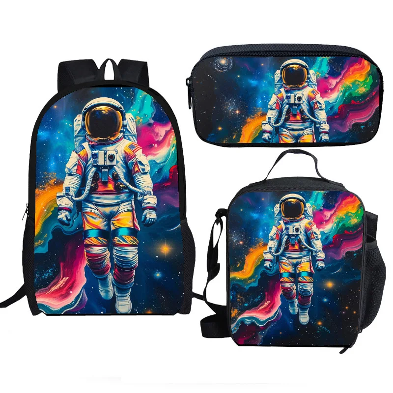 الكرتون شعبية الجدة مضحك رائد الفضاء 3D طباعة 3 قطعة/المجموعة طالب الحقائب المدرسية كمبيوتر محمول Daypack حقيبة الظهر حقيبة الغداء مقلمة #2