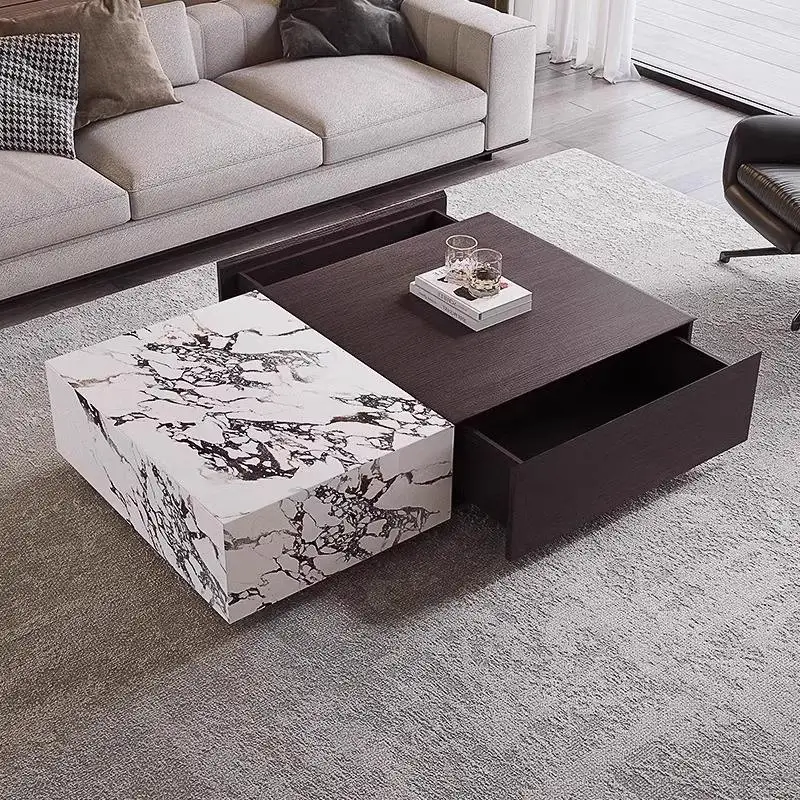 Luxury Living Room Sets Furniture Durable Rectangular Stone Top Center Table with Storage for Modern Home Decor.