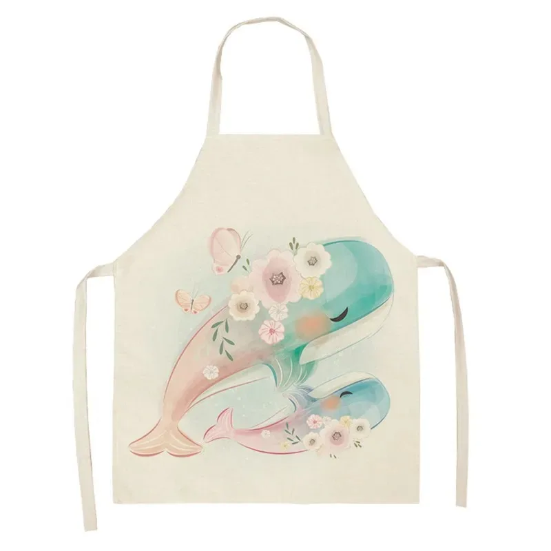 Lovely Cartoon Rabbit Printed Kitchen Aprons for Women Kids Sleeveless Cotton Linen Cooking Cleaning Tools