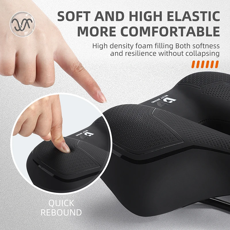 WEST BIKING MTB Mountain Bicycle Saddle High Elastic Shockproof Bike Cushion Hollow Sponge Soft Cycling Seat With Safe Taillight