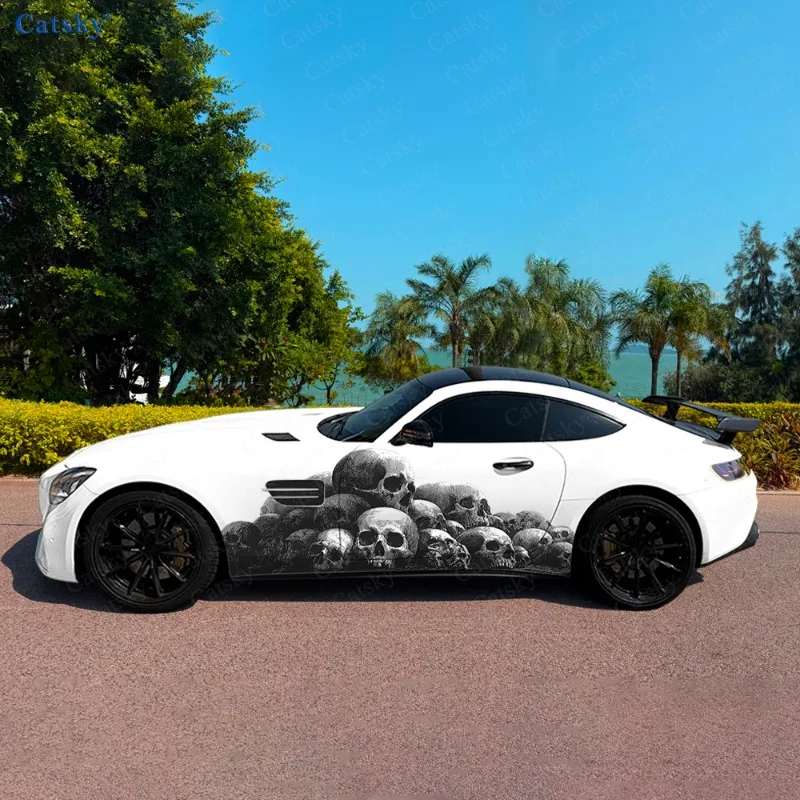 

Темный стиль, боковая наклейка с черепом, украшение для автомобиля, водонепроницаемая, устойчивая к царапинам наклейка из ПВХ, защита автомобиля, автоаксессуары в подарок