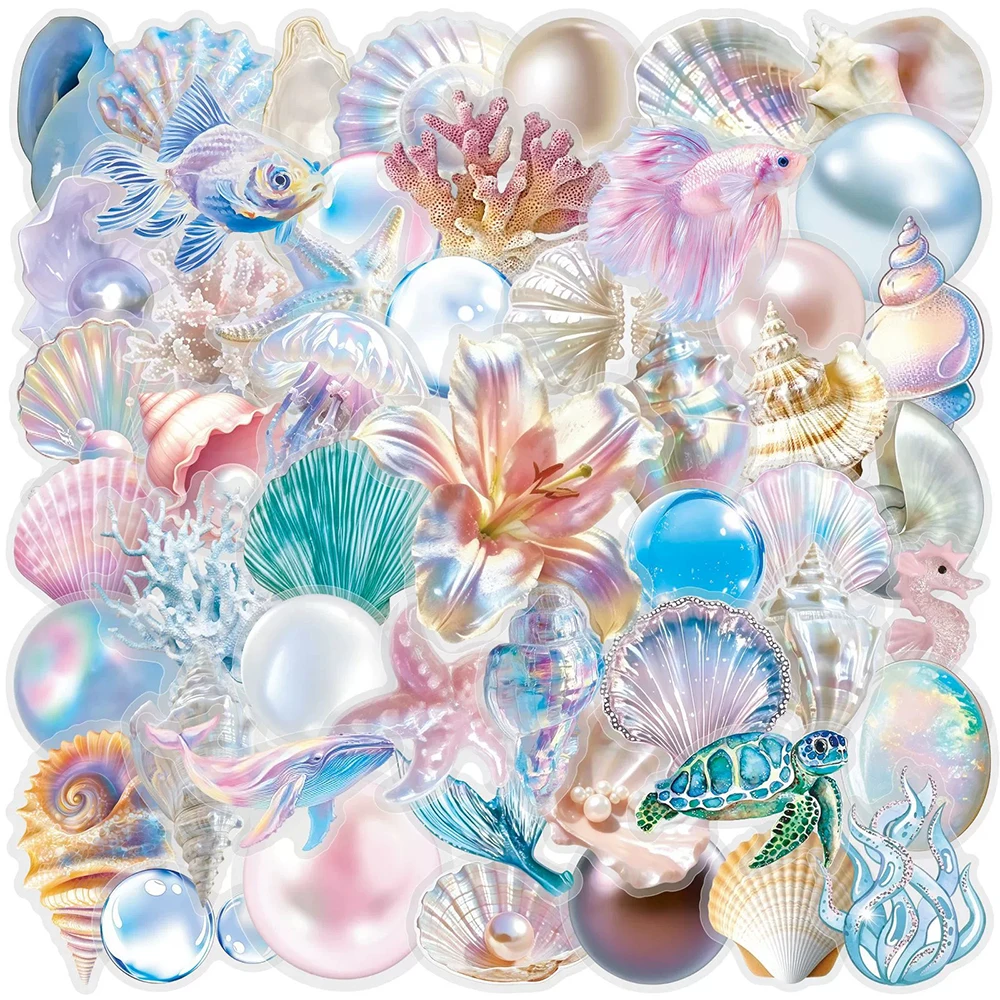 10/30/50pcs Colorful Shining Shell Art Cartoon Sticker Transparent Decal DIY Guitar Luggage Scrapbook Aesthetic Graffiti Sticker