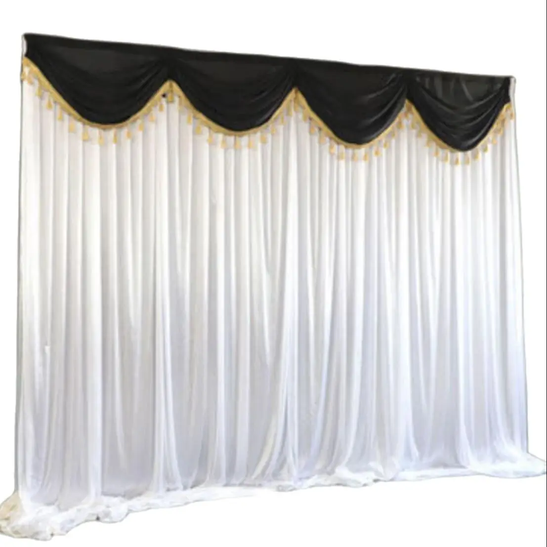 

10x20FT/3x6M Black Curtain White Swag Wedding Backdrop Church Stage Background Drapery Formal Event Party Curtain Decoration