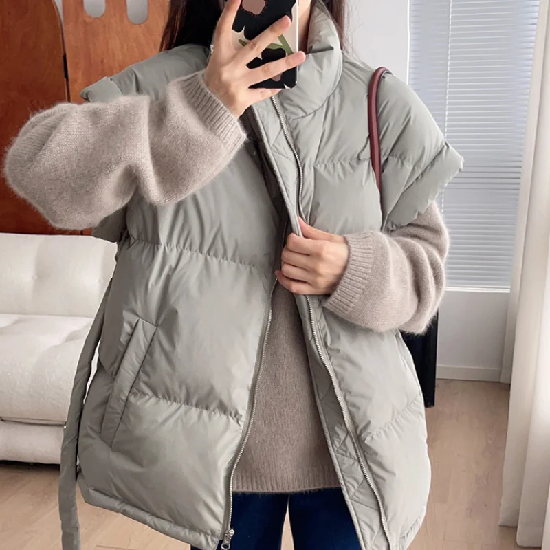 Casual Down Vest for Women Sleeveless Winter Coat Thick Loose Waistcoat Standing Collar Outerwears Commuting Vest Korean Fashion