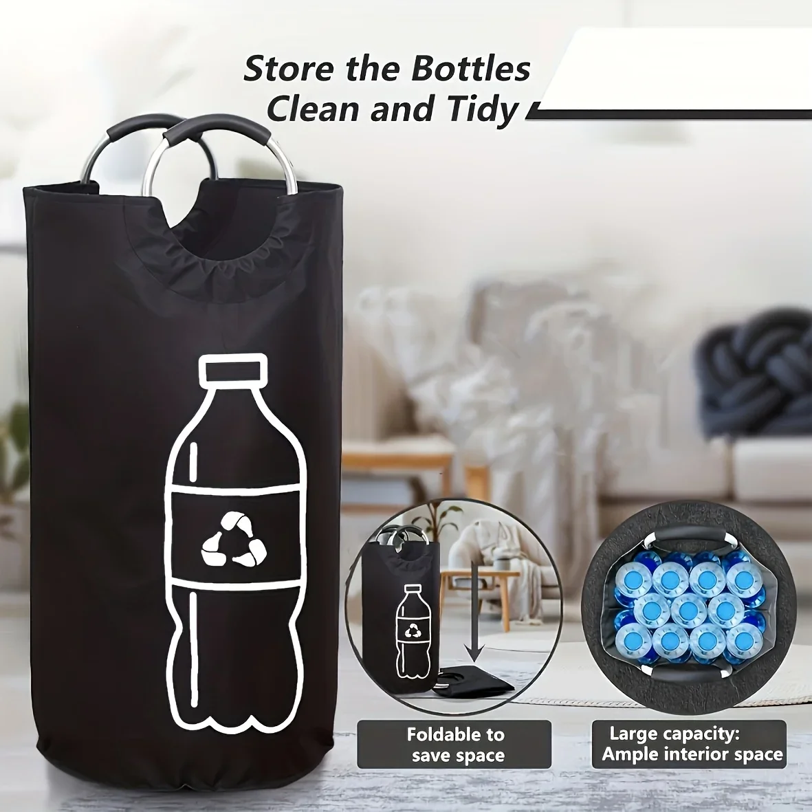 Sac de recyclage pliable, grand panier à linge, poubelle pliable, panier de rangement en tissu Oxford avec poignées pour la cuisine et la maison