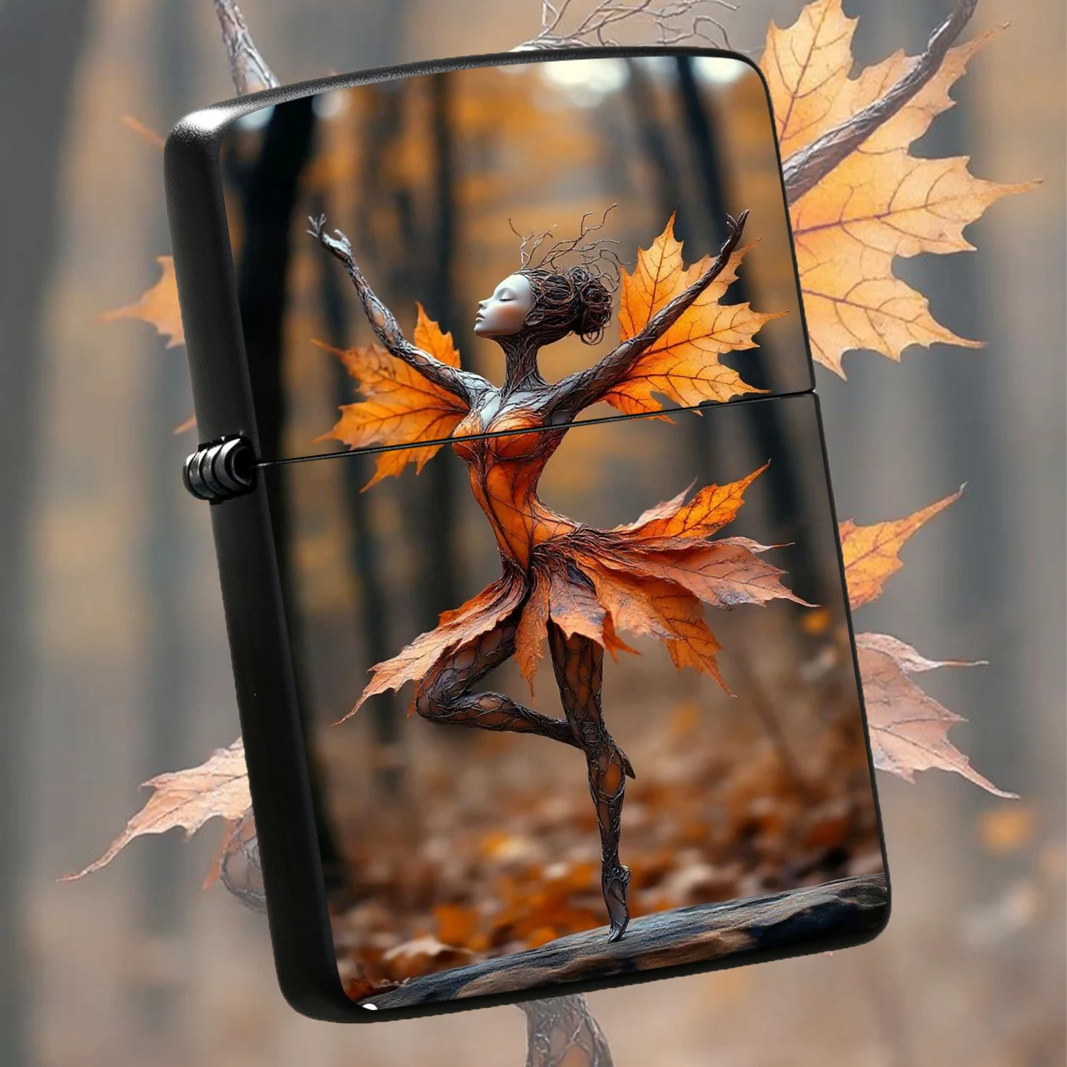 Creative Autumn Maple Leaf Fairy Dancer Lighter, Aesthetic Fall Elf Ballet Sculpture Portable Ignition Piece, Atmospheric Desktop Decor Ornament, Exquisite Gift For Friends Collection, Suitable For Daily Outdoor Camping All Scenarios, Delic
