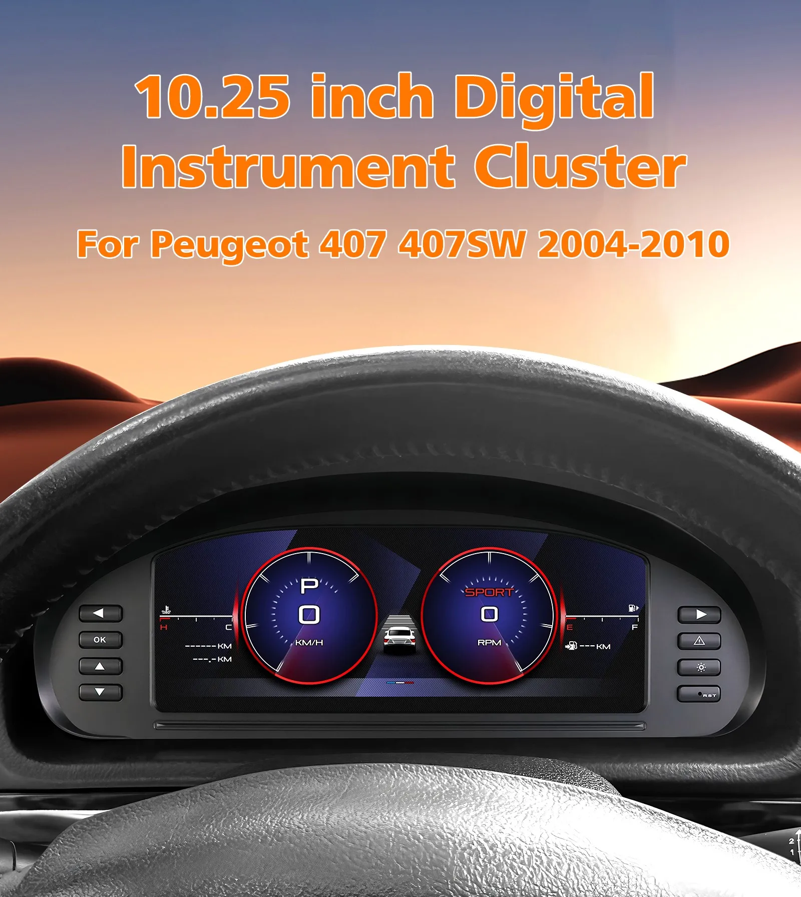 10,25 Zoll Digitales Auto-Armaturenbrett für Peugeot 407 407SW 2004-2010 Tachometer Instrumentencluster Anzeigen 1920*720 HD-Bildschirm