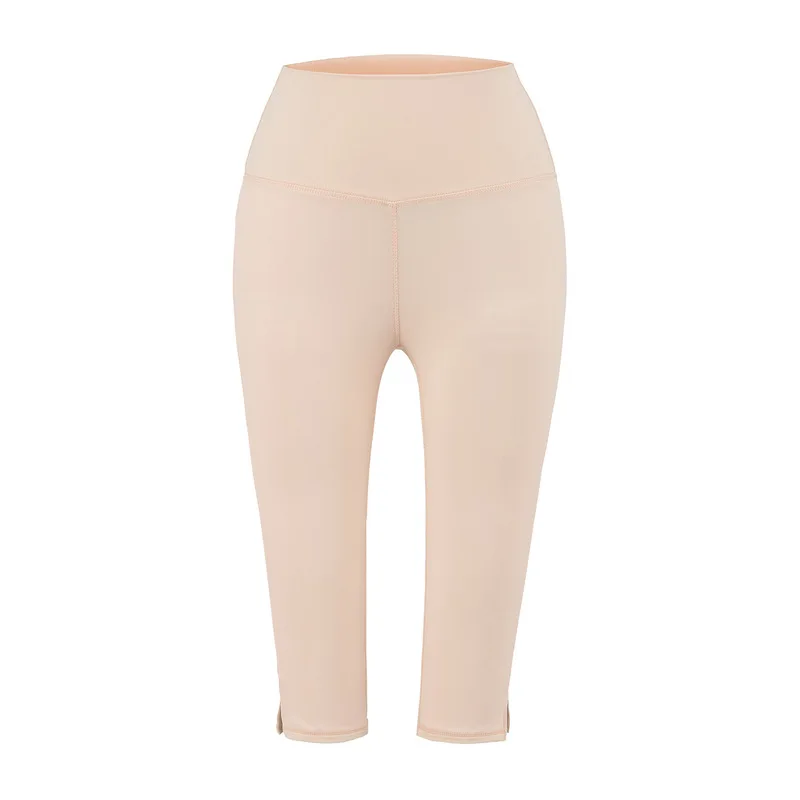 Women's/8 Length Silk Leggings Summer Thin Breathable High Waist Tummy Control Yoga Pants Split Hem Workout Activewear