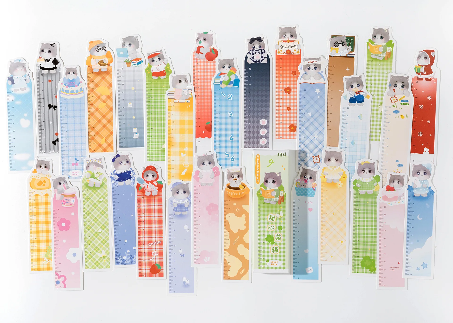 30pcs/pack Die-Cut Bookmark Ruler Cute Cat Shape Sweet Cute Cat Measuring Ruler Book Reading Mark Card Journal Decoration