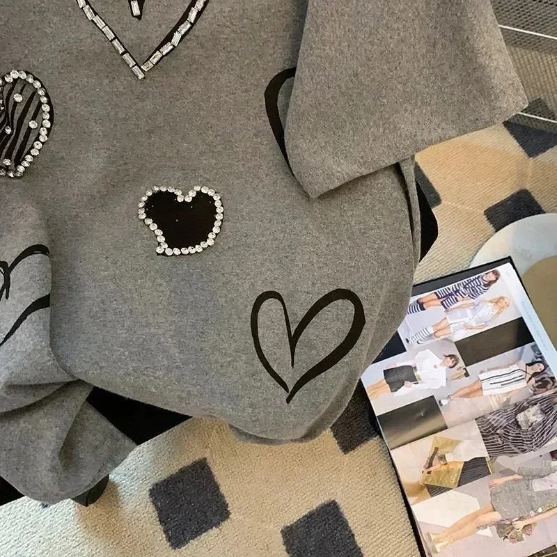 Dames T-shirt met ronde hals, effen kleur, nieuwe zomer, nieuwe mode, jeugd, casual liefde, bedrukte diamanten, mouwloze losse trui, tops