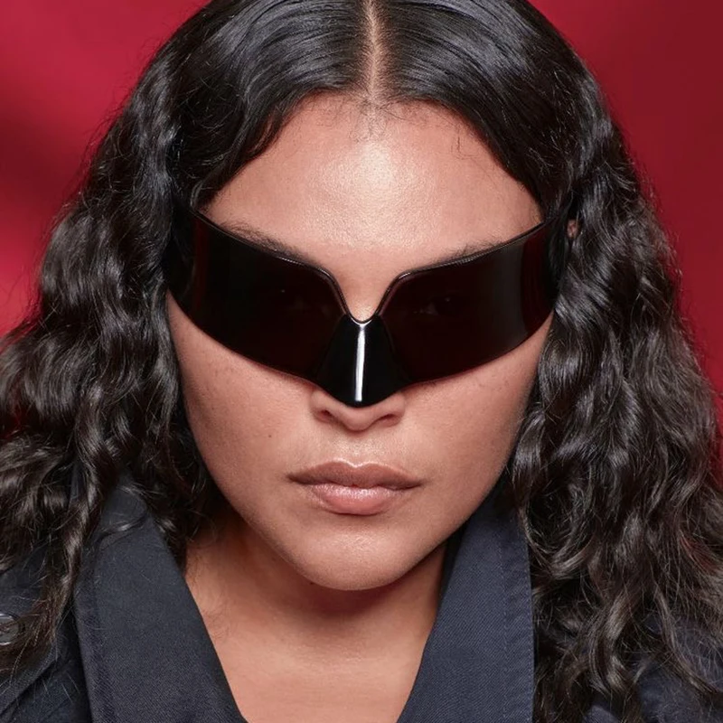 نظارات شمسية رياضية Y2k كبيرة الحجم بدون إطار لمهرجان الروك أداء قطعة واحدة قناع سايبر بانك نظارات شمسية U400