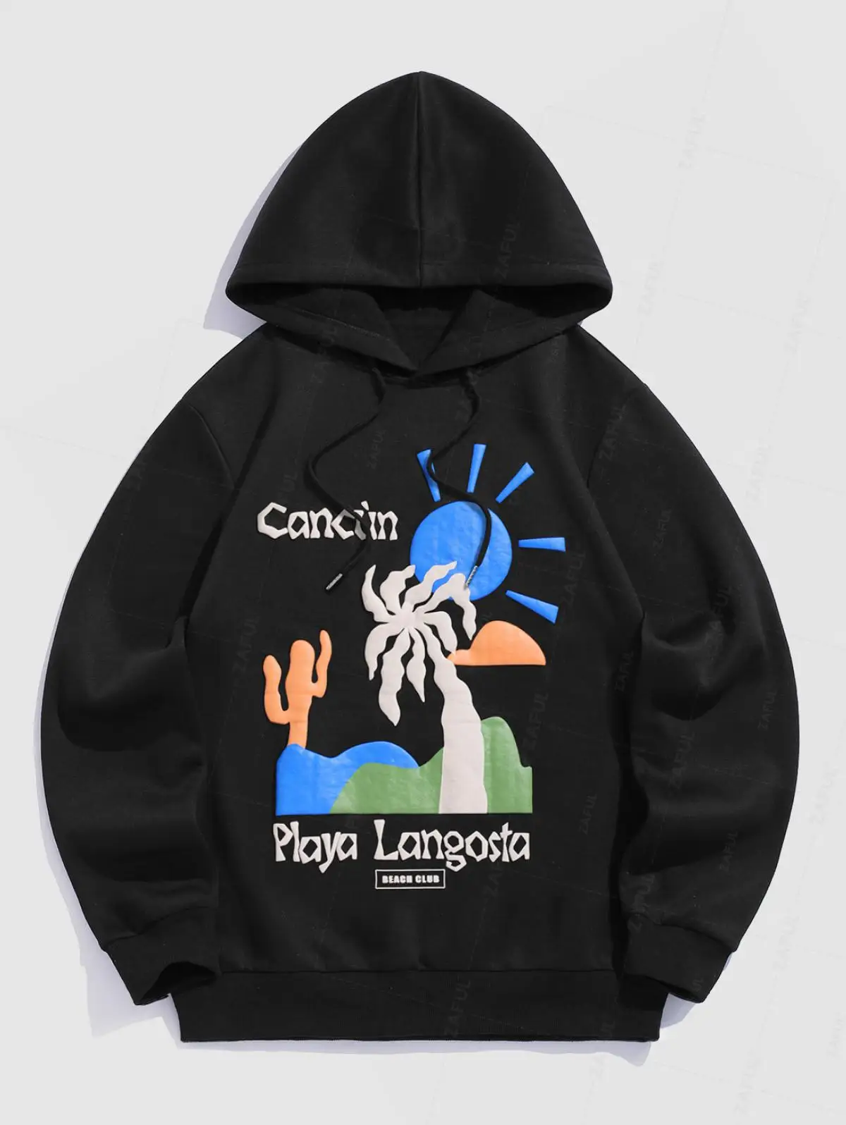 Men's Casual Letter Cactus Tree Sunrise Graphic Pattern Kangaroo Pocket Pullover Hoodie