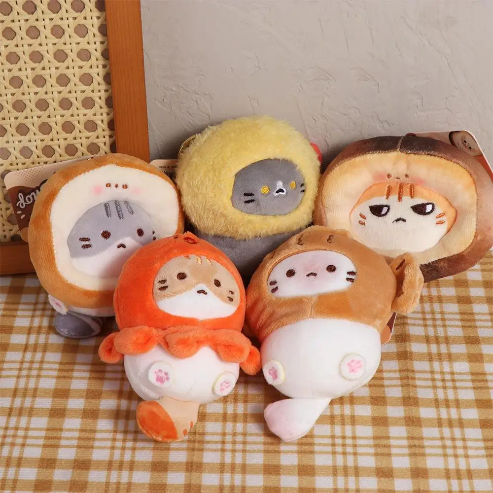 Small Food House Series Toast Cat Plush Pendant Caramel Toast Toast Style Caramel Toast Cat Plush Keyring Bream Yaki Takoyaki