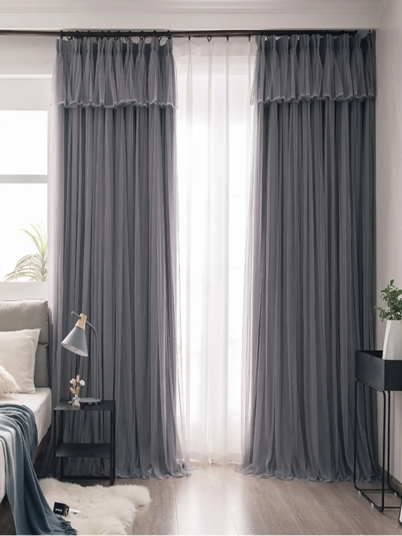 

Instagram princess style curtains, light and luxurious gauze, Nordic minimalist modern double-layer fabric and gauze integrated