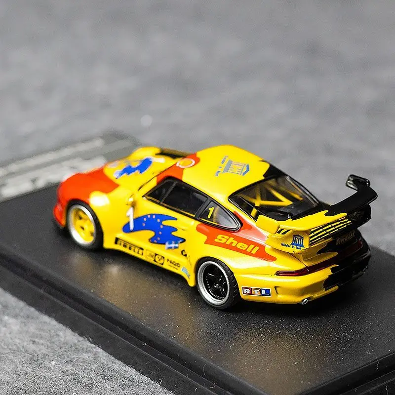 HL Diecast سيارة 1/64 مقياس بورش 993 RWB نموذج سيارة رياضية واسعة الجسم سبيكة بورش 993 RWB لعب نموذج المركبات لعب للأولاد