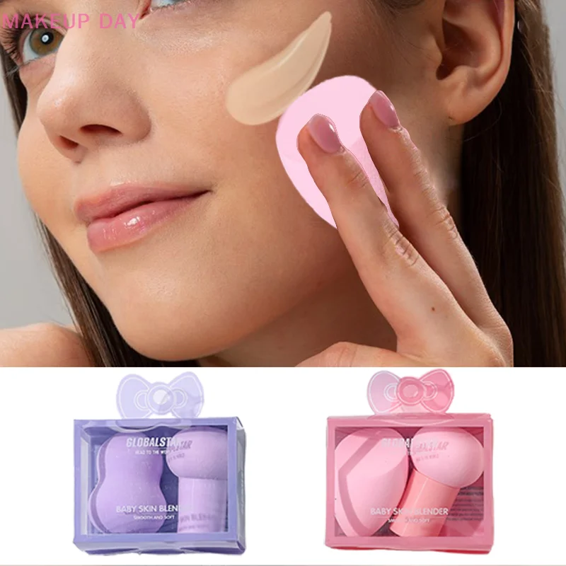 2pcs/Set Boxed Mushroom Head Puff Makeup Sponge Air Cushion Beauty Handle Cosmetic Egg Dry And Wet Dual-Use Super