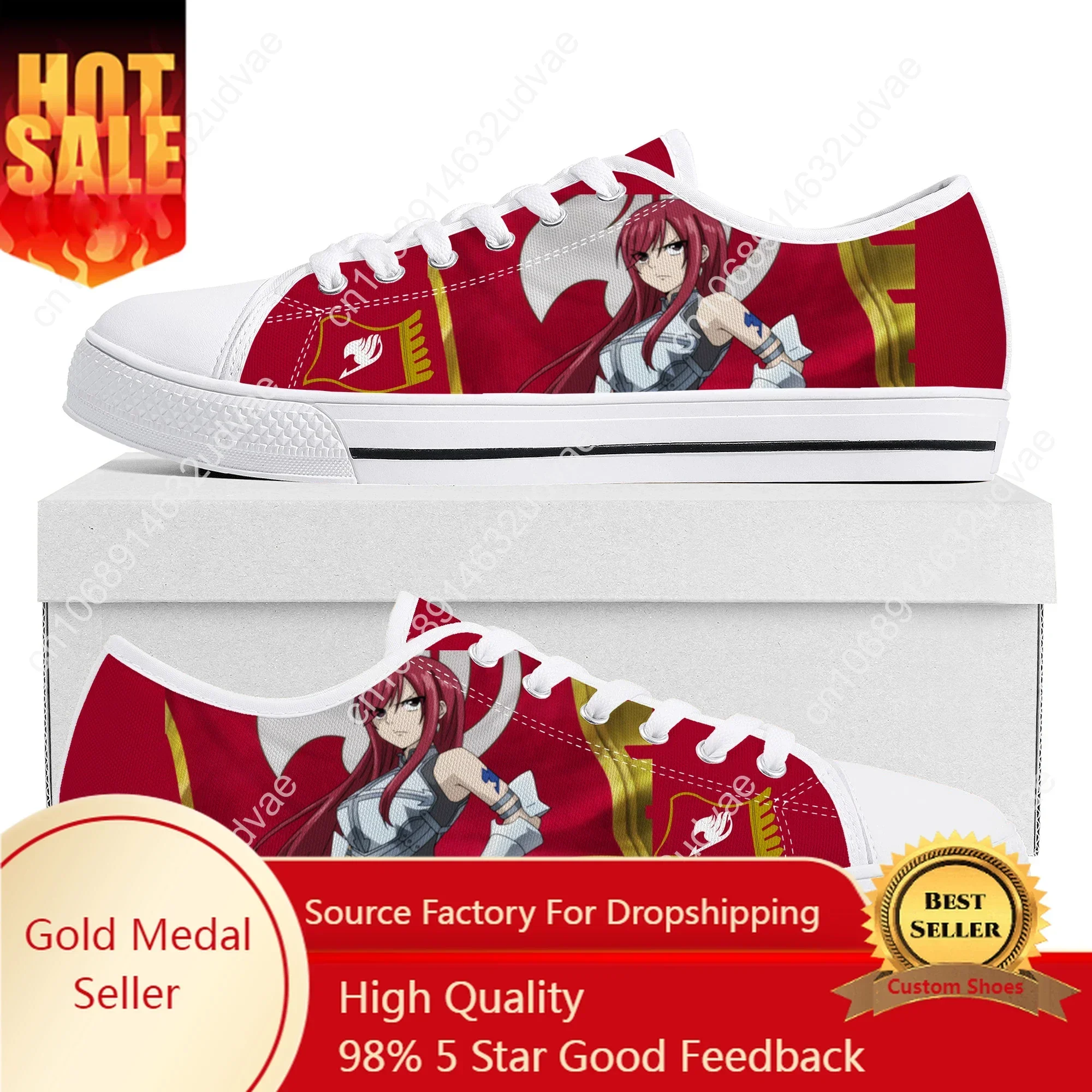 Erza Scarlet Anime F-Fairy T-Tail Low Top Sneakers High Quality Men Women Teenager Canvas Sneaker Couple Shoes Custom White Shoe