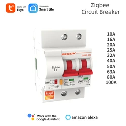 Zigbee Tuya Smart Life 1P 2P 3P 4P Phase Remote Control Circuit Breaker,Smart Home Din Rail Automatic Switch,Overload Protection