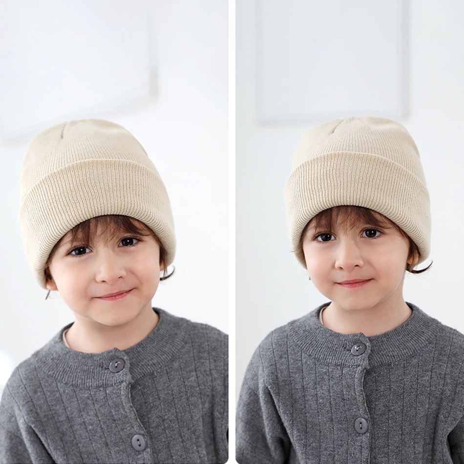 

Kids Cute Brimless Cap Children's Leisure Dome Hat Autumn Winter New Boys Yarn Knitted Hats Baby Girl Soft Elastic Pullover Hat