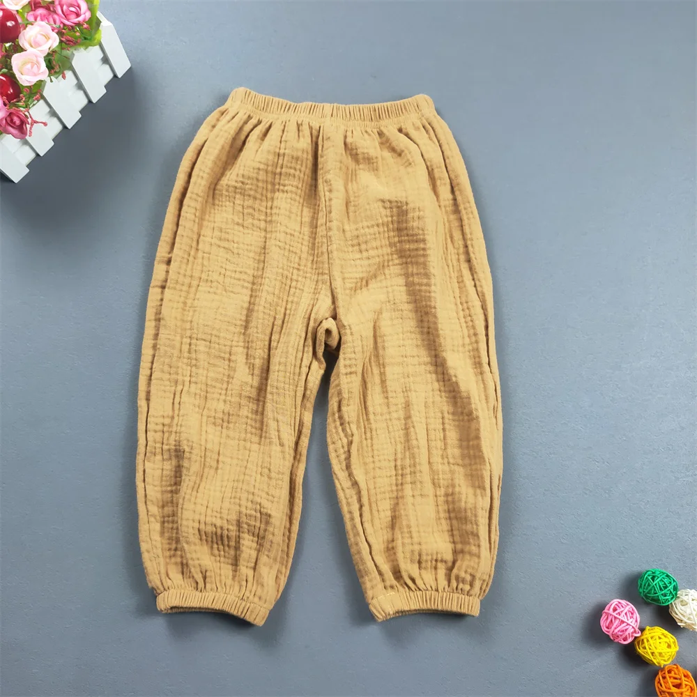 Kinder Kleidung Sommer Jungen Und Mädchen Baumwolle Gefaltete Lose Hosen Mädchen Casual Einfarbig Atmungsaktive Hose – Detail 10