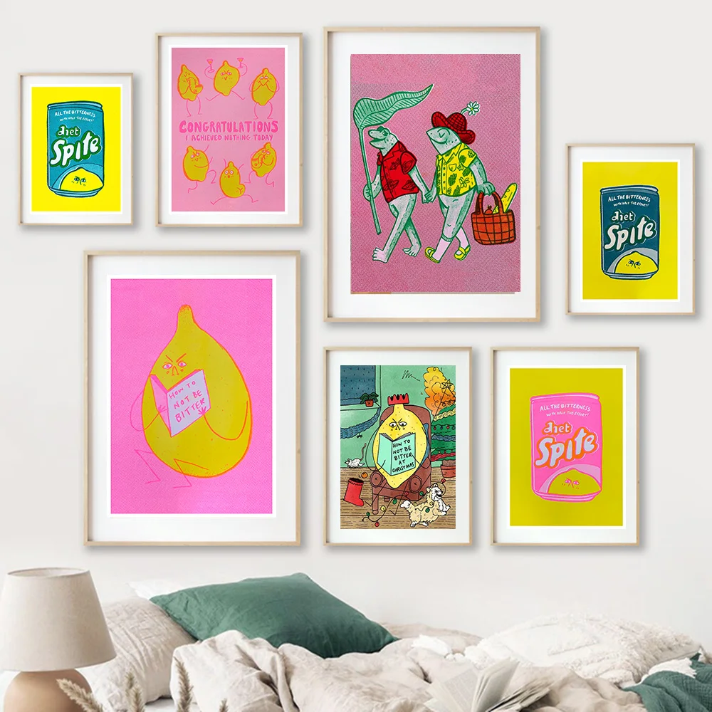 How To Not Be Bitter Cute Fruit Lemon Looking Book Poster Drink Can Spite Prints Canvas Painting Wall Art Pictures Living Room