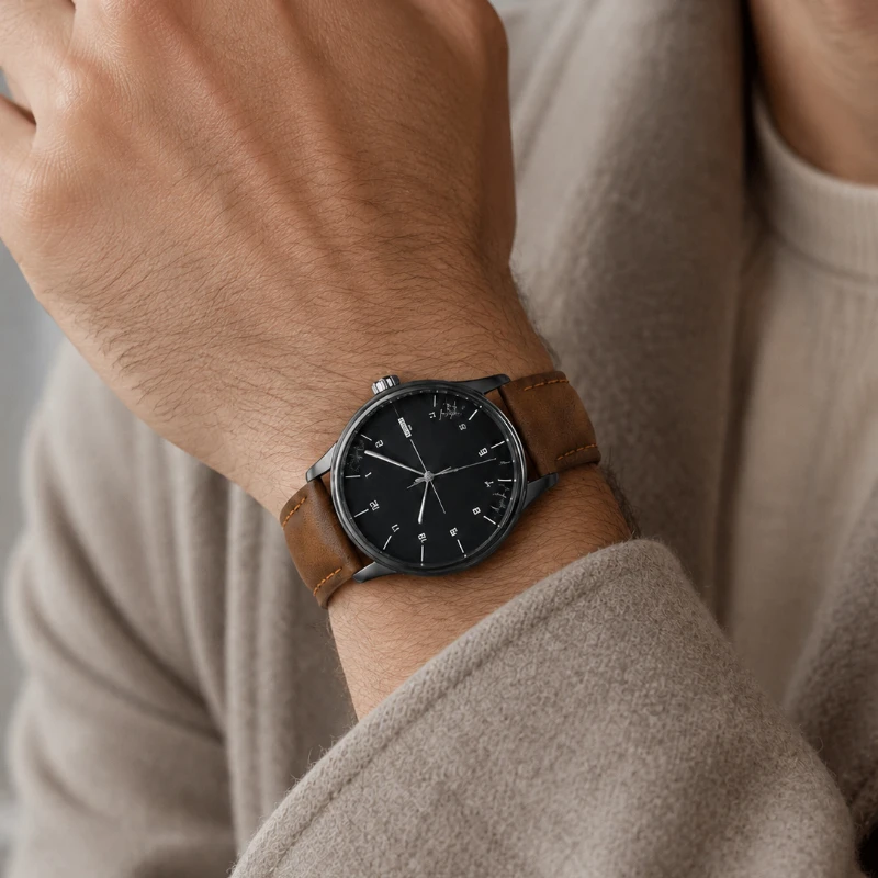 YAZOLE Men Watch Business Casual Leather Strap Quartz Watch Male Simple Number Dial Analog Wristwatch Gift for Men Daily Wear
