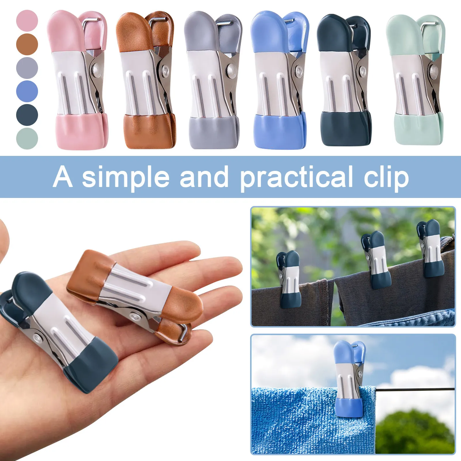 30 Pack 2.17 Inch Heavy Duty Metal Clothespins Photo Drying Laundry Socks Food Bag Clips Kitchen Stainless Steel Rubber Clips
