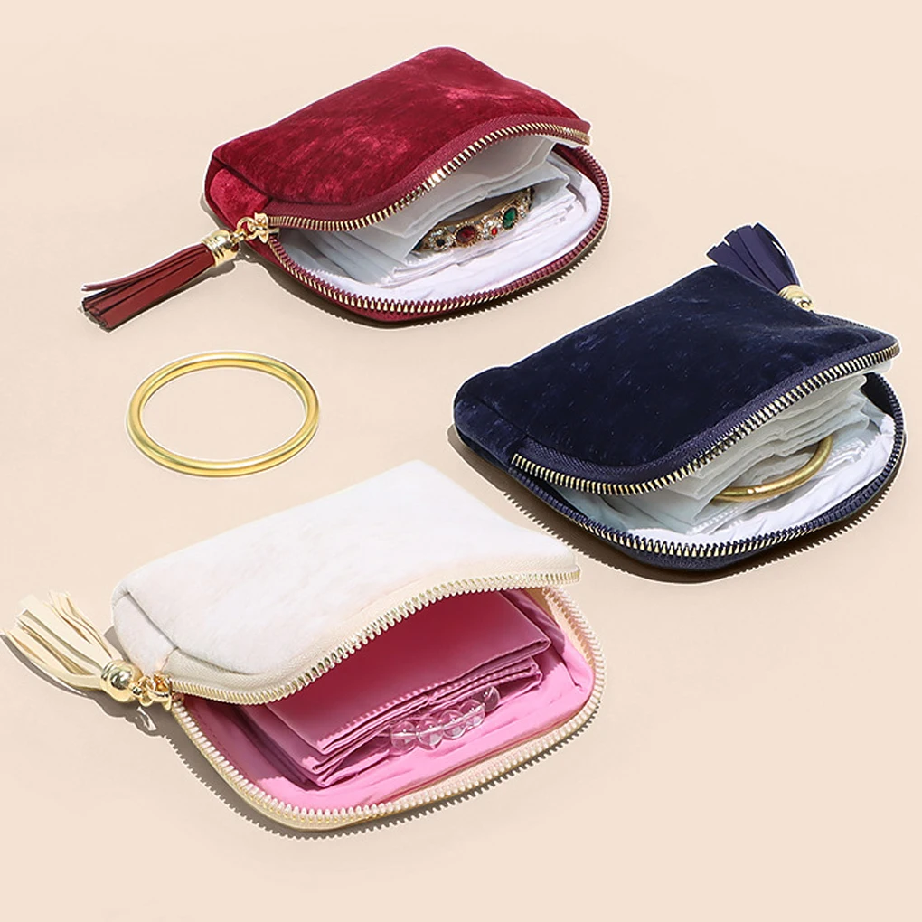 حقيبة تخزين المجوهرات مكونة من 5 طبقات، أكياس مجوهرات مخملية لساعة سوار وخواتم وحلق كريستال، حقيبة مجوهرات محمولة للسفر #3