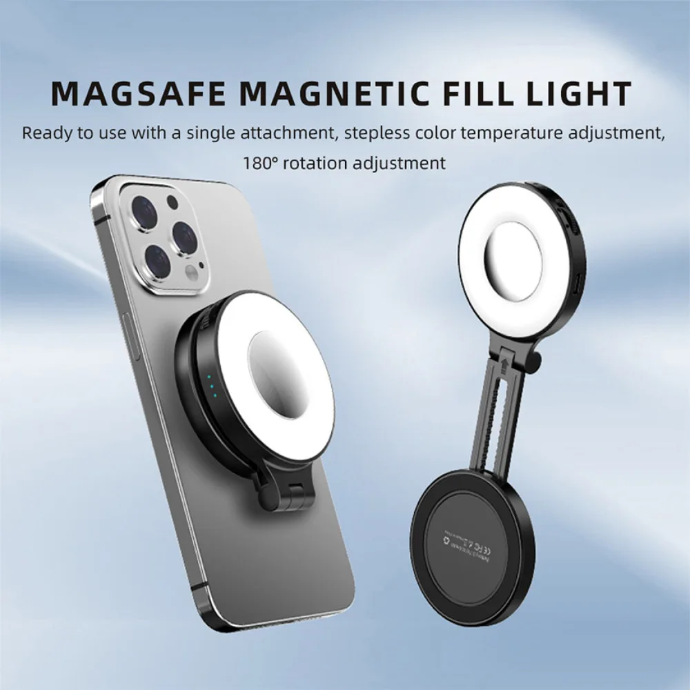 2in1 Magnetic Phone Fill Light & Stand Portable Photography Lighting Selfie Vlog Live Stream Recording Pocket Light