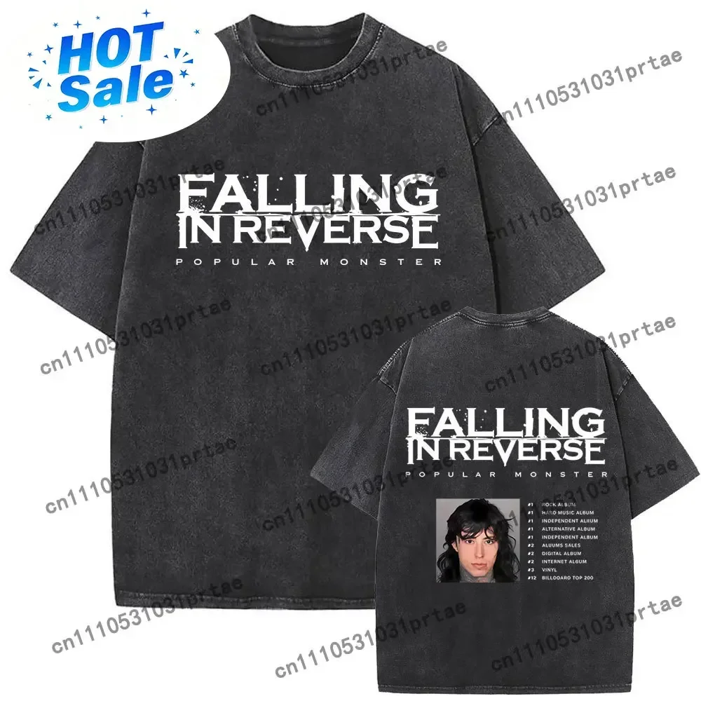 Washed Vintage Falling in Reverse Popular Monster T Shirt Ronnie Radke Mugshot T-shirts Men Women Rock Metal Oversized T-shirt