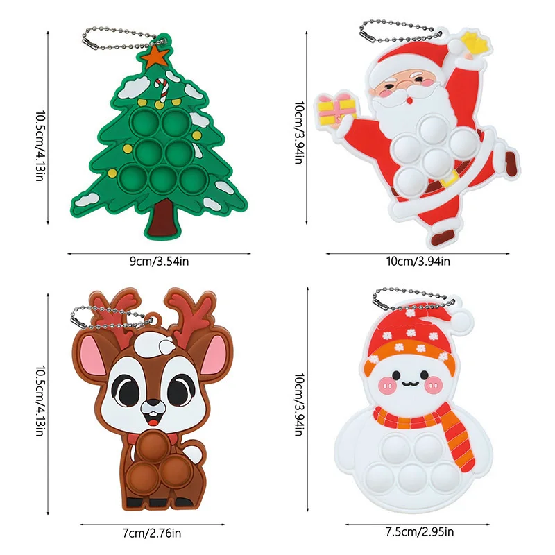 1-10 قطعة عيد الميلاد البوب سلاسل المفاتيح سيليكون فقاعة قلادة شجرة عيد الميلاد الحلي الاطفال السنة الجديدة حفلة هدية تفضل ضغط المفاتيح