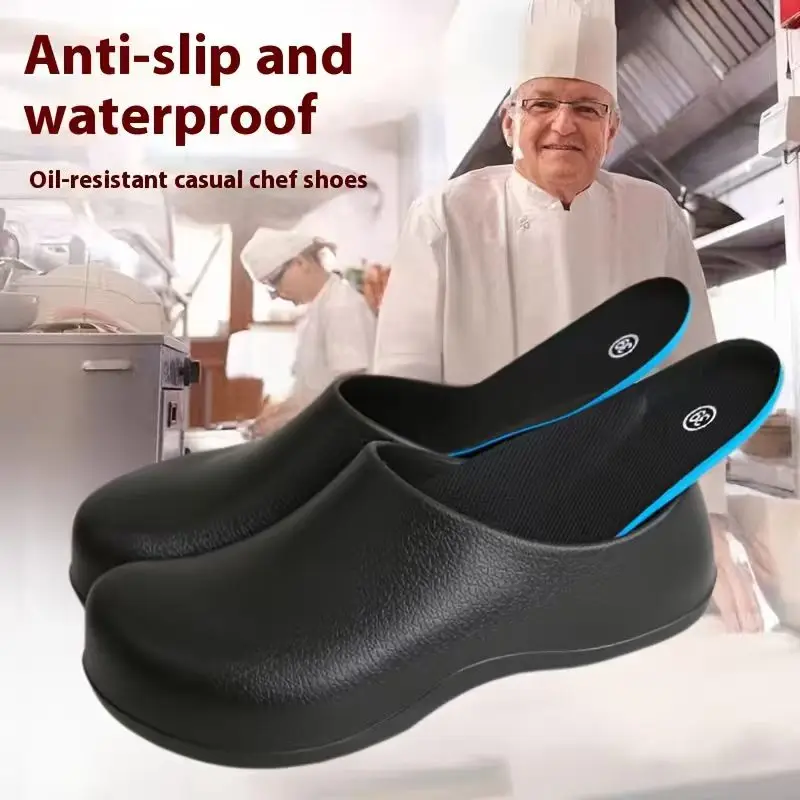 Chef Shoes, Work Shoes for Men, Non-Slip, Waterproof, Oil-Proof, Kitchen Thickened Work Shoes, Wear-Resistant, Breathable, Soft-Soled Slip-Ons