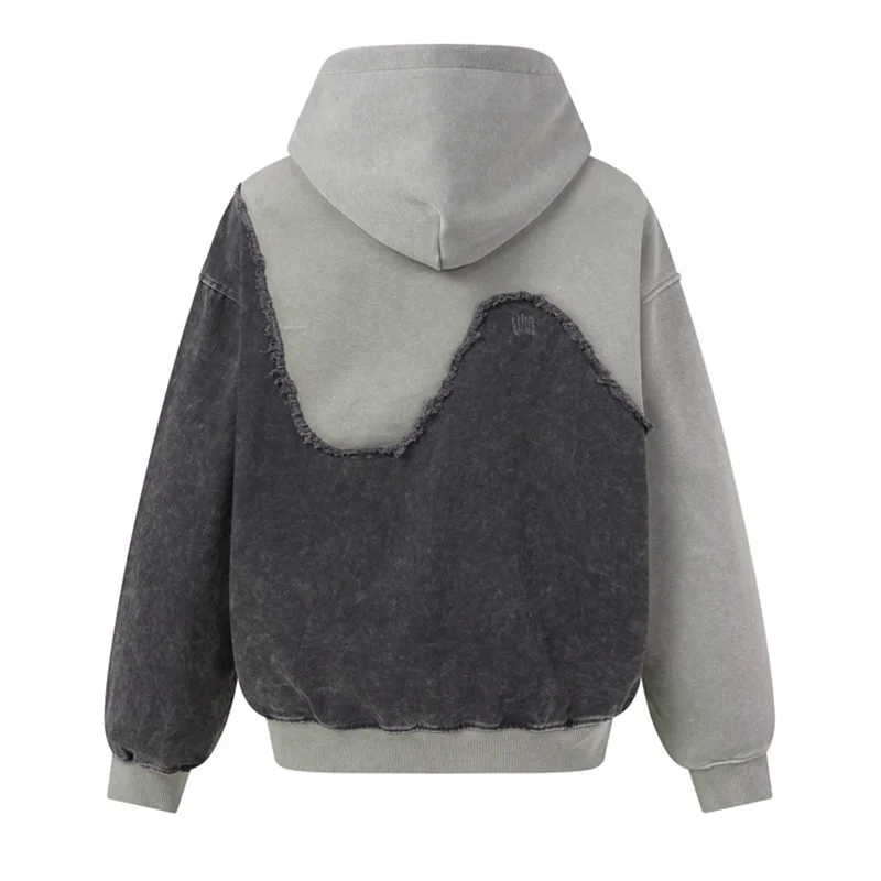 Vintage Irregular Patchwork Casual Jackets Coats Harakuju Streetwear Washed Pullover Hoodies For Male Oversized