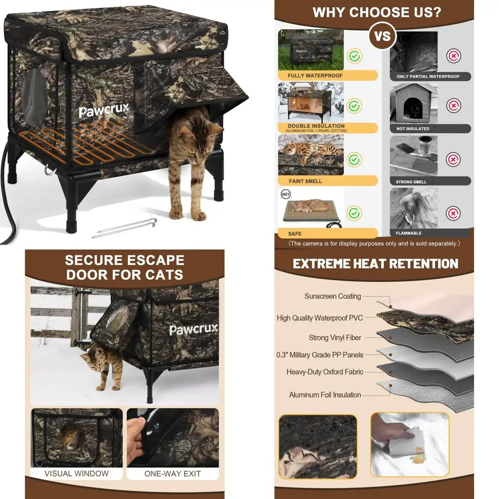 

Elevated Waterproof Insulated Outdoor Cat House with Heating Pad, Weatherproof for Feral Cats, 16 x 12 x 18