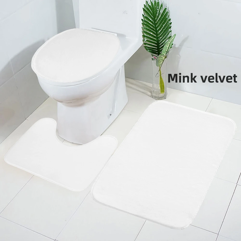 Sublimation Blank Mink velvet Bathroom Bath Mat Set Toilet Non Slip 3PCS Bath Mat Bathroom Shower Carpets Set Toilet Lid Mat