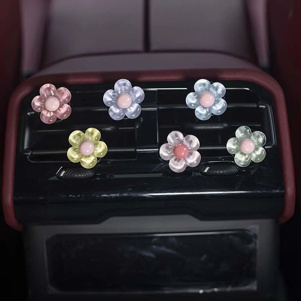 

6 PCS Jelly Colored Small Daisy Fragrance Clip for Car Air Exit PVC Macaron Colored Perfume Clip Car Small Flower Interior Palm