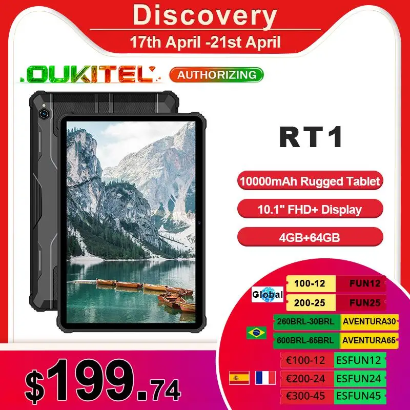 CRELANDER OUKITEL RT1 10000mah Rugged Tablet 10.1-inch FHD display 4GB+64GB Octa-core IP68 Waterproof Android 11 tablet