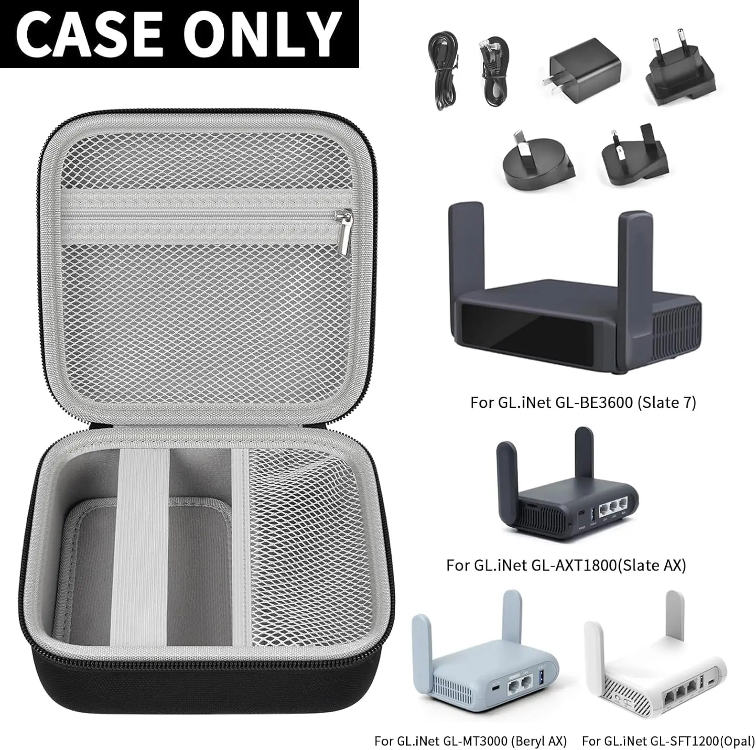 حافظة متوافقة مع GL-BE3600/SFT1200/ MT3000/ AXT1800/ MT1300/ A1300 لجهاز توجيه السفر Glinet لواي فاي الفندق (صندوق فقط)