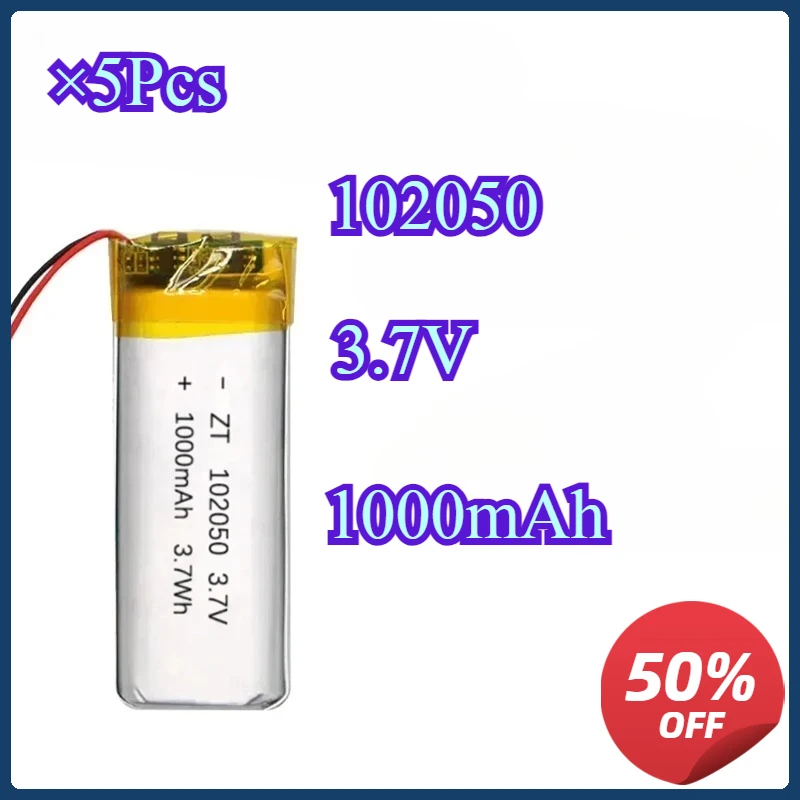 

New 5Pcs 3.7V 1000mAh 102050 Polymer Lithium Battery Lithium Ion Battery For Power Bank GPS 100% Real Capacity