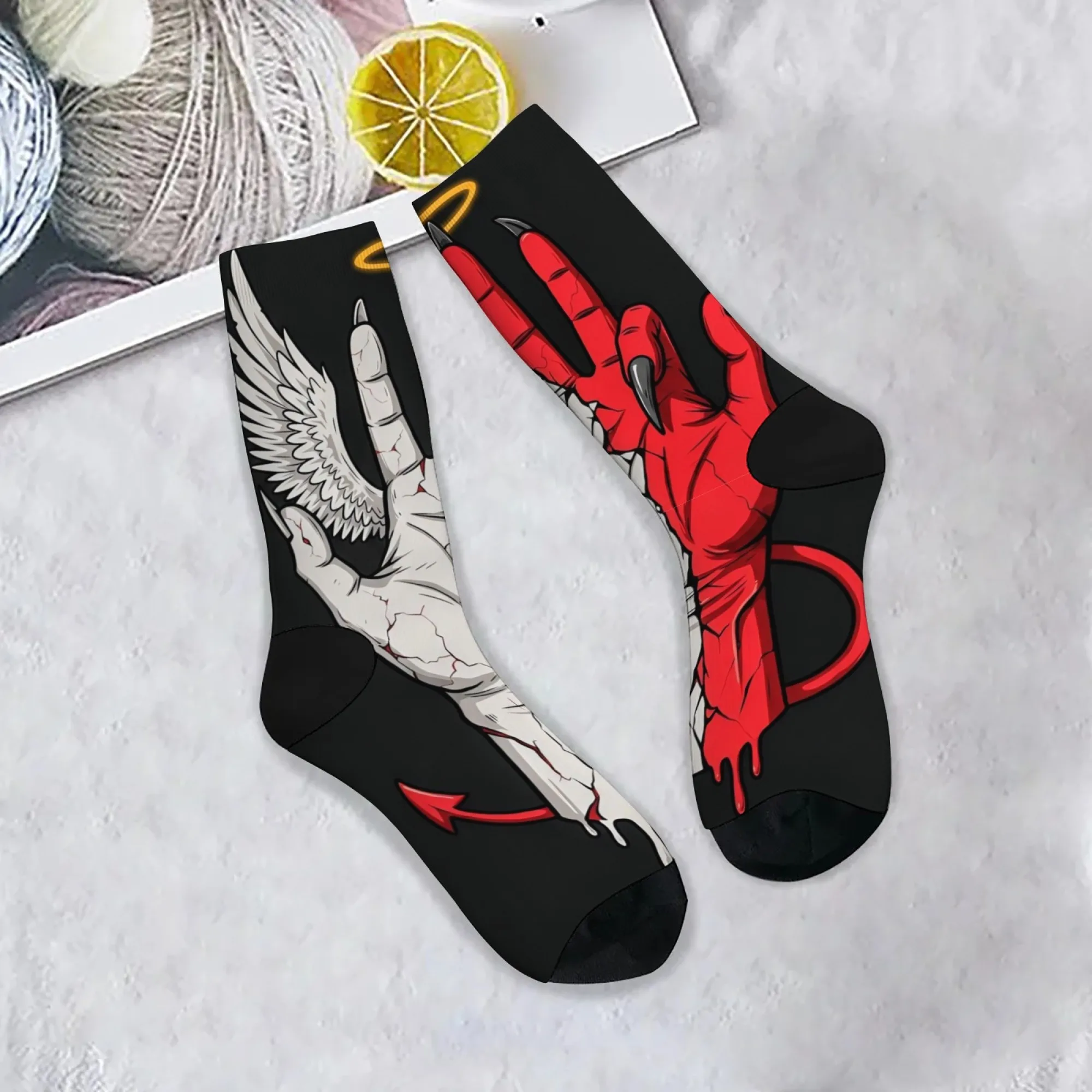 

Breathable Enigmatic Socks Black Base with Contrasting Red & White Hands Dripping Effect Prints Comfortable for Gothic Parties