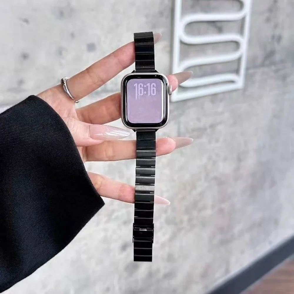 لطيفة الخيزران المشتركة سوار وصلة معدنية ل سوار ساعة يد آبل سلسلة 8/7/6/10/9 40 مللي متر 41 مللي متر 38 مللي متر 42 مللي متر 44 مللي متر 45 مللي متر 46 مللي متر حزام