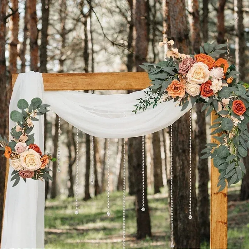 

2PCS Artificial Wedding Arch Flowers Kit Boho Dusty Rose Blue Eucalyptus Garland Drapes for Wedding Decorations Welcome Sign