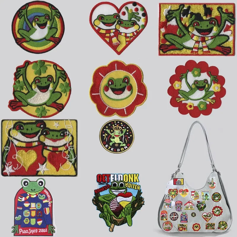 Iron On Patches for Clothes The Red Frog Clothing Stickers Fabric Sewing Embroidered Patch Thermal Adhesive Applique Fusible