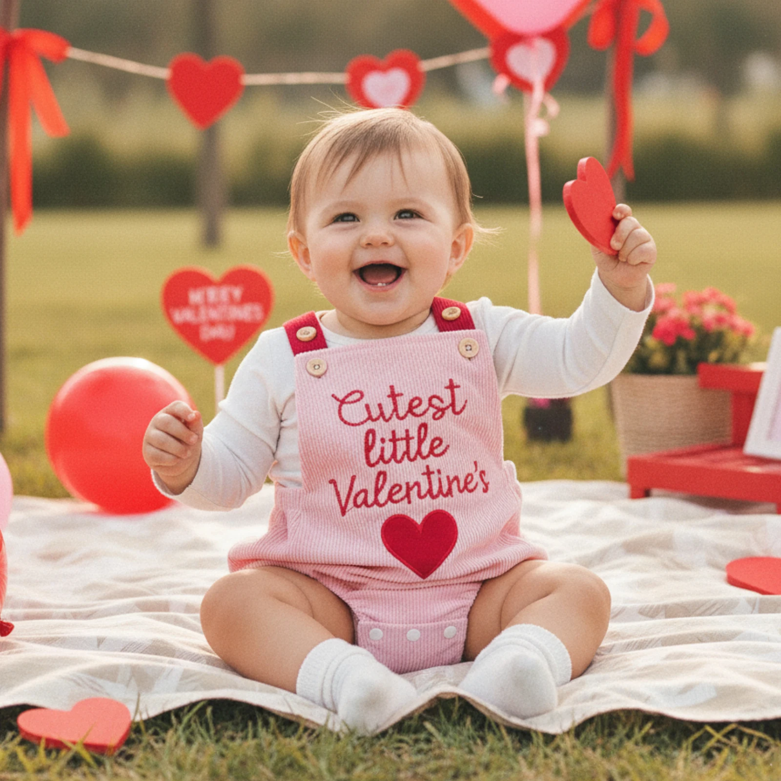 Baby Girls Valentines Day Romper Cute Letters Heart Embroidery Sleeveless Backless corduroy Bodysuits Jumpsuit