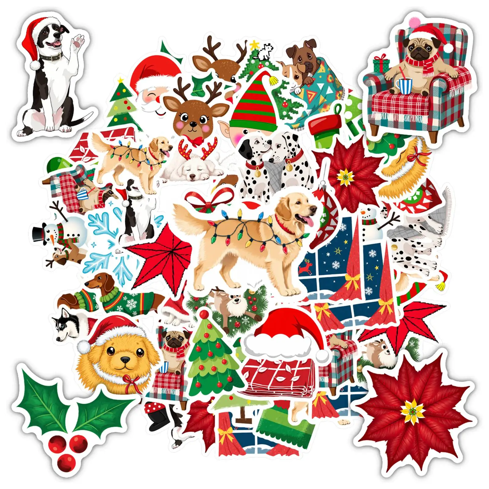 35pcs-50pcs Cartoon Winter Stickers Festive Festive Stickers Christmas Stickers For Laptop Luggage Scrapbook
