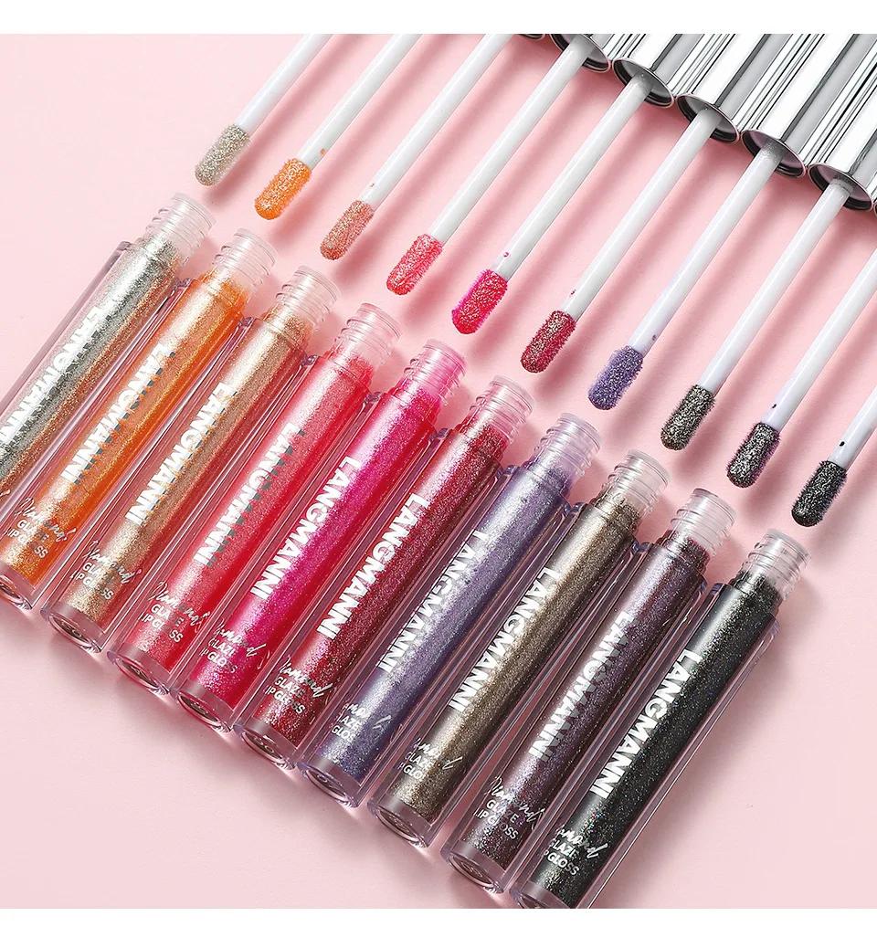 LANGMANNI 10 個真珠光沢のある粒子バーストフラッシュリップグロス持続色防水汗ノンスティックカップセット